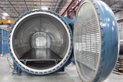 Composite bonding autoclave with the door open